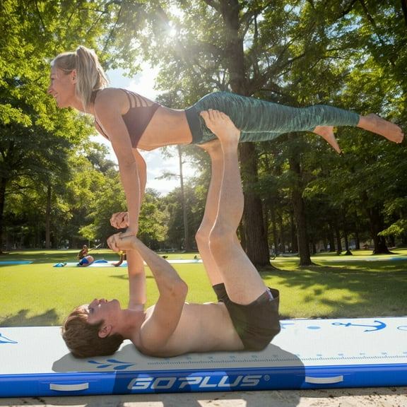 Resenkos Gymnastics Mat, Exercise Tumbling Mat,10 Feet Inflatable Gymnastic Tumbling Mat with Electric Pump-Blue