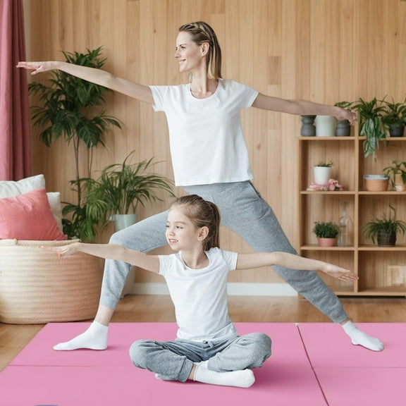 Resenkos Gymnastics Mat, Exercise Tumbling Mat,6 x 2 FT Tri-Fold Gym Mat with Handles and Removable Zippered Cover-Pink