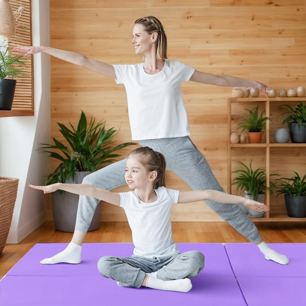 Resenkos Gymnastics Mat, Exercise Tumbling Mat,6 x 2 FT Tri-Fold Gym Mat with Handles and Removable Zippered Cover-Purple