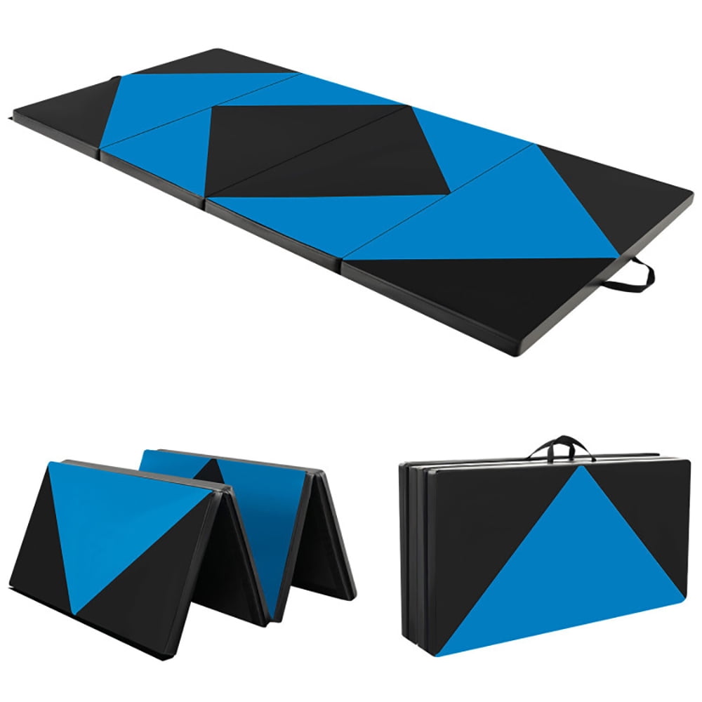 Resenkos Gymnastics Mat, Exercise Tumbling Mat,8 Feet PU Leather Folding Gymnastics Mat with Hook and Loop Fasteners-Blue