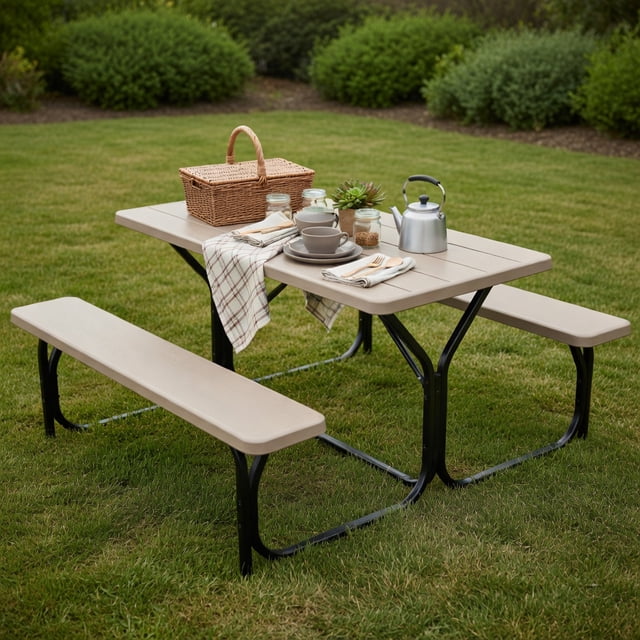 Resenkos HDPE Outdoor Picnic Table Bench Set for Restaurants - Walmart ...