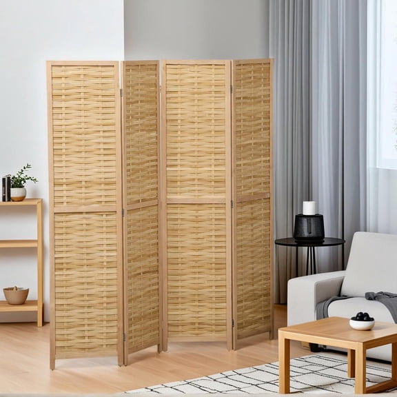 Resenkos Hand Woven 4-Panel Bamboo Folding Room Divider - Privacy Screen for Home Office, 47.25"x67"x0.75", Natural
