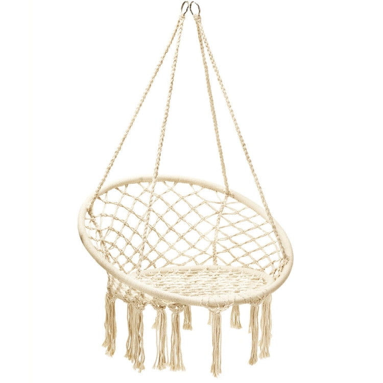 Natural Cotton Macrame Hanging Hammock Chair with Fringe Tassels