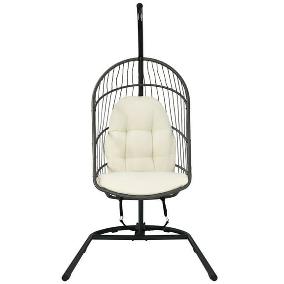 Resenkos Hanging Wicker Egg Chair with Stand -Beige, Egg Chair Rattan Chair Black