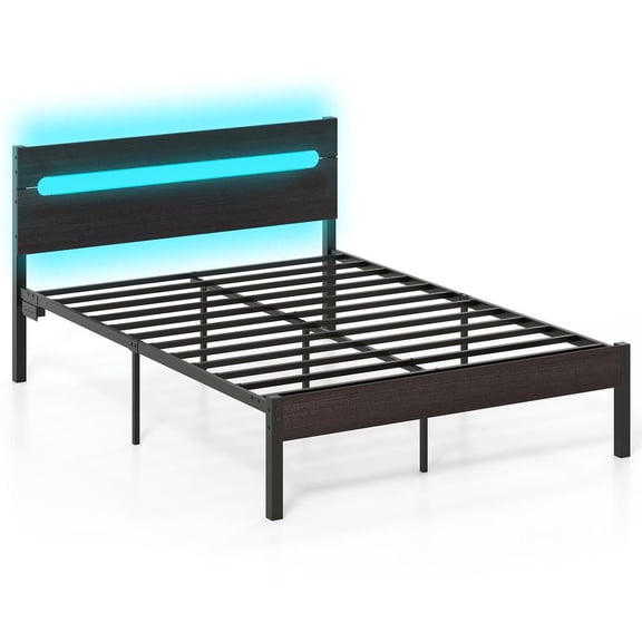 Resenkos Heavy-Duty Bed Platform with Integrated USB Charging Station, Features Strong Metal Slat Support for Mattress Foundation, Walnut