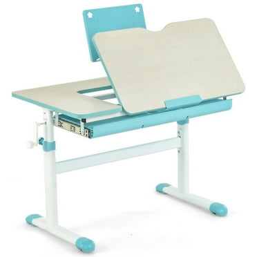 Resenkos Height-Adjustable Kids Desk with Tilt Desktop and Book Stand-Blue, Small Folding Table for Arts & Crafts, Snack Time, Homeschooling, Homework