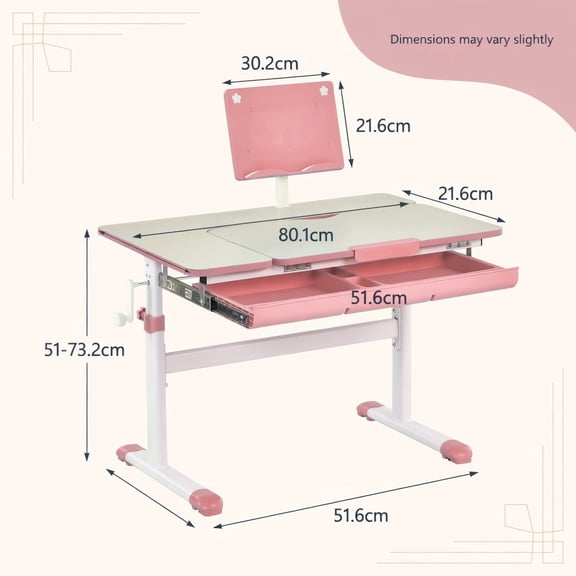 Resenkos Height-Adjustable Kids Desk with Tilt Desktop and Book Stand-Pink, Small Folding Table for Arts & Crafts, Snack Time, Homeschooling, Homework