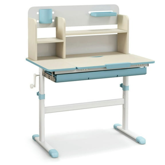 Resenkos Height Adjustable Kids Study Desk with Tilt Desktop for 3-12 Years Old-Blue, Small Folding Table for Arts & Crafts, Snack Time, Homeschooling, Homework