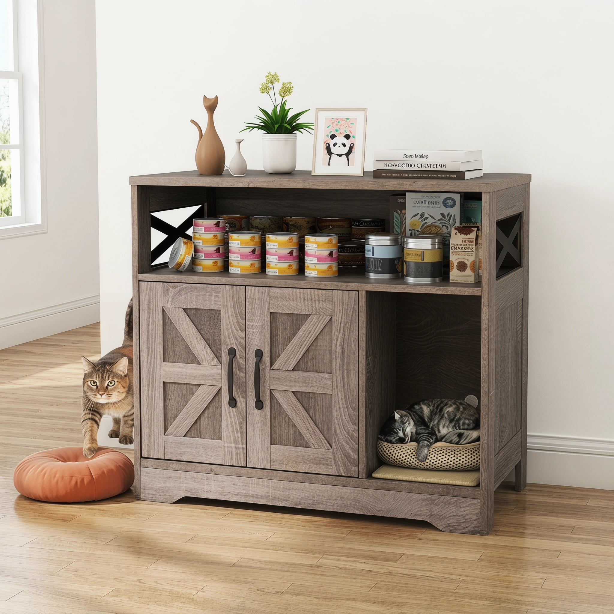 Resenkos Hidden Cat Litter Box Enclosure Furniture with Storage Cabinet, Gray