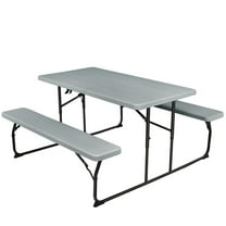 Resenkos Indoor and Outdoor Folding Picnic Table Bench Set with Wood-like Texture, HDPE, Gray