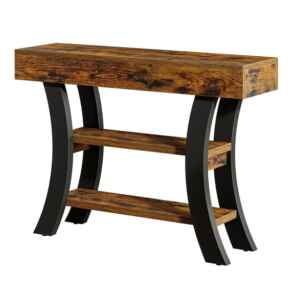 Resenkos Industrial Console Table with Shelves, Metal Legs, Living Room Side Table, Rustic Sofa Entryway Stand, Stylish Storage Solution