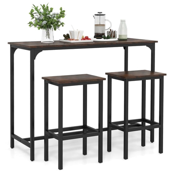 Resenkos Industrial Counter-Height Dining Set: 47.5" Table and 2 Stools, Coffee Brown