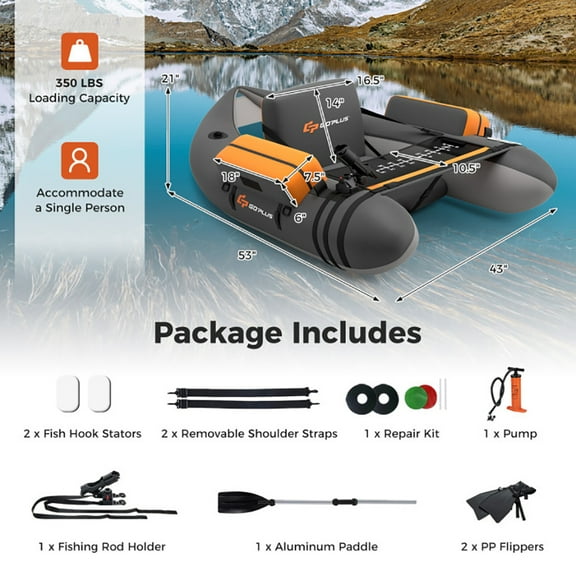 Resenkos Inflatable Fishing Float Tube with Pump Storage Pockets and Fish Ruler-Gray