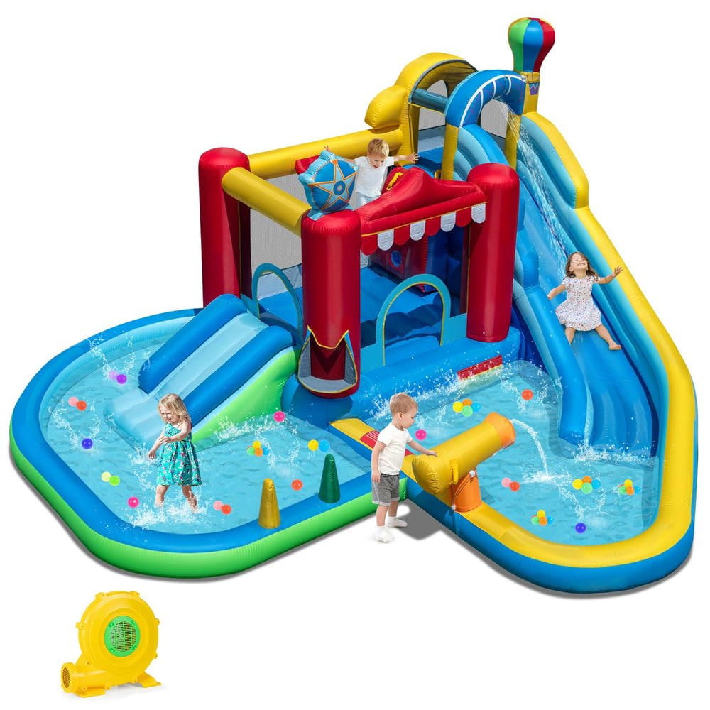 Resenkos Inflatable Water Park Water Slide Wet Dry Combo Bounce House - Versatile Summer Backyard Play Center - Multicolor