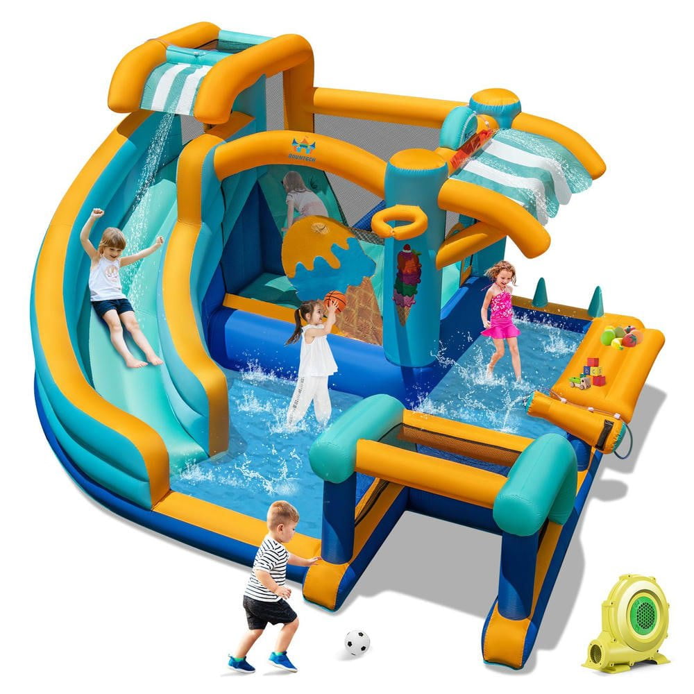 Resenkos Inflatable Water Slide Bounce House Kids Jump Castle - Equipped with 735W Blower for Quick Inflation - Multicolor