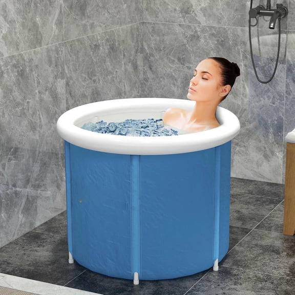 Resenkos Insulated Portable Ice Bath Tub for Athletic Recovery and Cold Therapy - Dark Blue