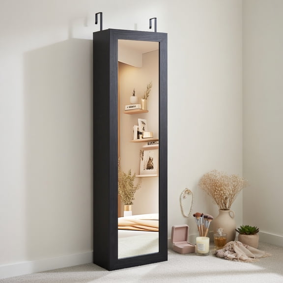 Resenkos Jewelry Armoire - Wall/Door Mount, Full-Length Mirror, Jewelry Storage Solution - Black