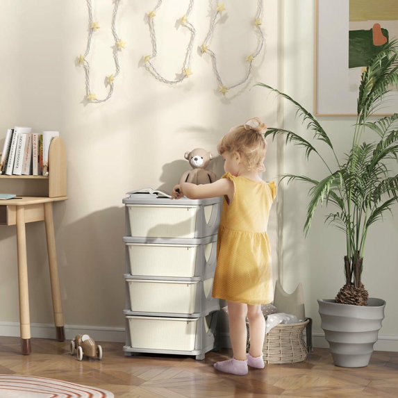 Resenkos Kids 30" 4-Tier Storage Unit Dresser Tower - With 4 Drawers, Cream White