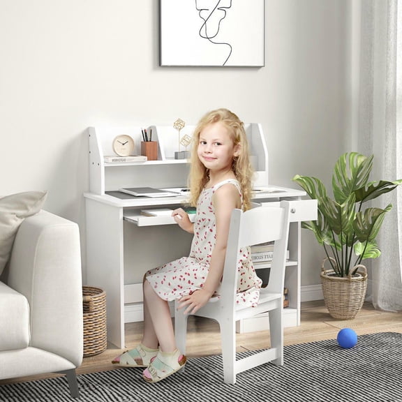Resenkos Kids Desk & Chair Set - For Ages 5-8, With Storage, White