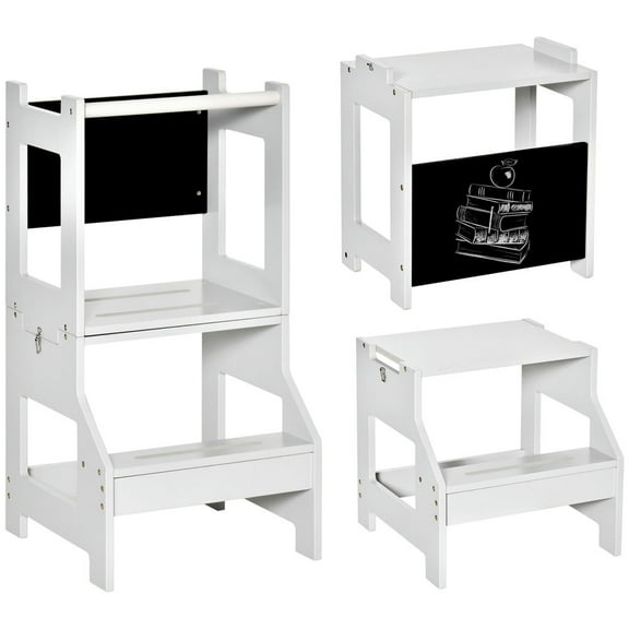 Resenkos Kids Kitchen Step Stool, 2 in 1 Kitchen Table Set Toddler Standing Tower, Gray