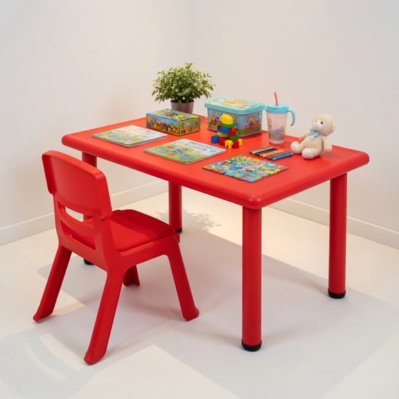 Resenkos Kids Plastic Rectangular Learn and Play Table-Red, Small Folding Table for Arts & Crafts, Snack Time, Homeschooling, Homework