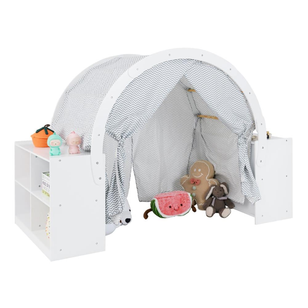 Resenkos Kids Play Tent Indoor & Outdoor, Kids Play House for Toddler,Wooden Kids Play Tent with Curtain Shades and 8 Cubbies-White