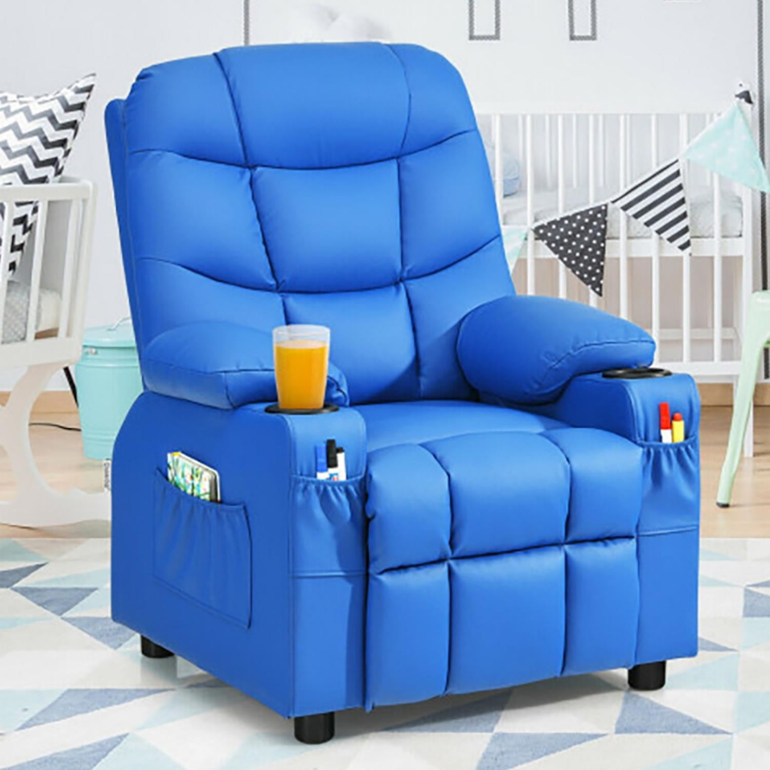 Resenkos Kids Recliner Chair with Cup Holder and Footrest for Children-Blue, Kids Chairs for Kids