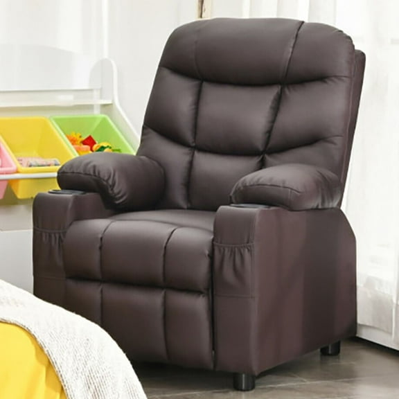 Resenkos Kids Recliner Chair with Cup Holder and Footrest for Children-Brown, Kids Chairs for Kids