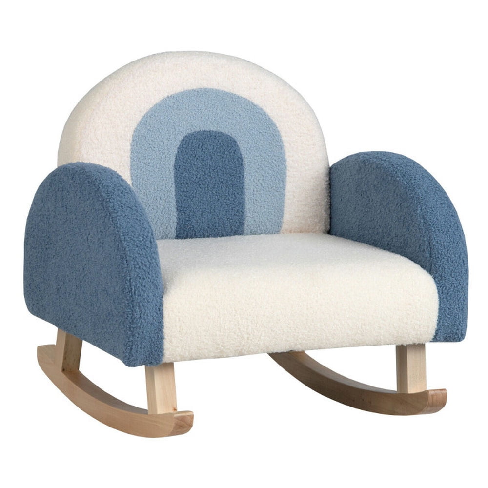 Resenkos Kids Rocking Chair Children Velvet Upholstered Sofa with Solid Wood Legs-Blue, Kids Chairs for Kids