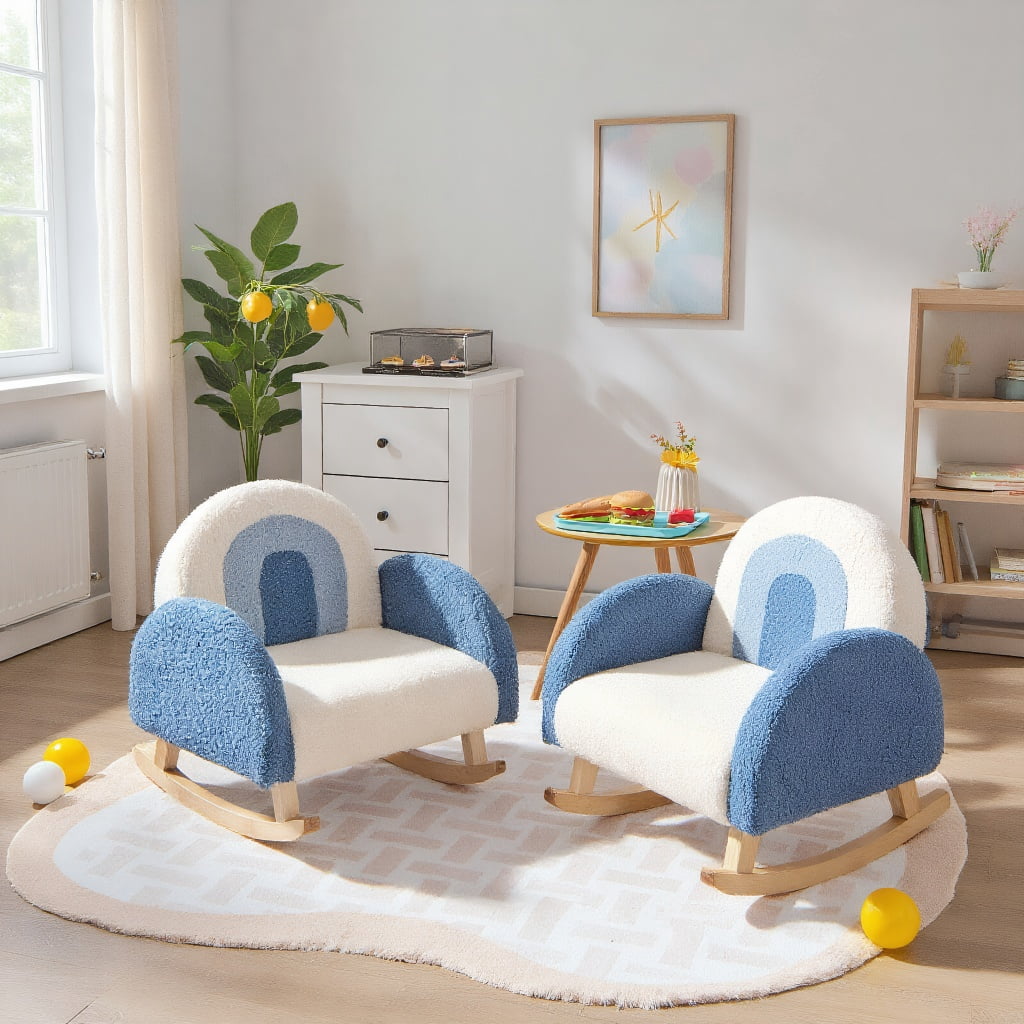 Resenkos Kids Rocking Chair Children Velvet Upholstered Sofa with Solid ...