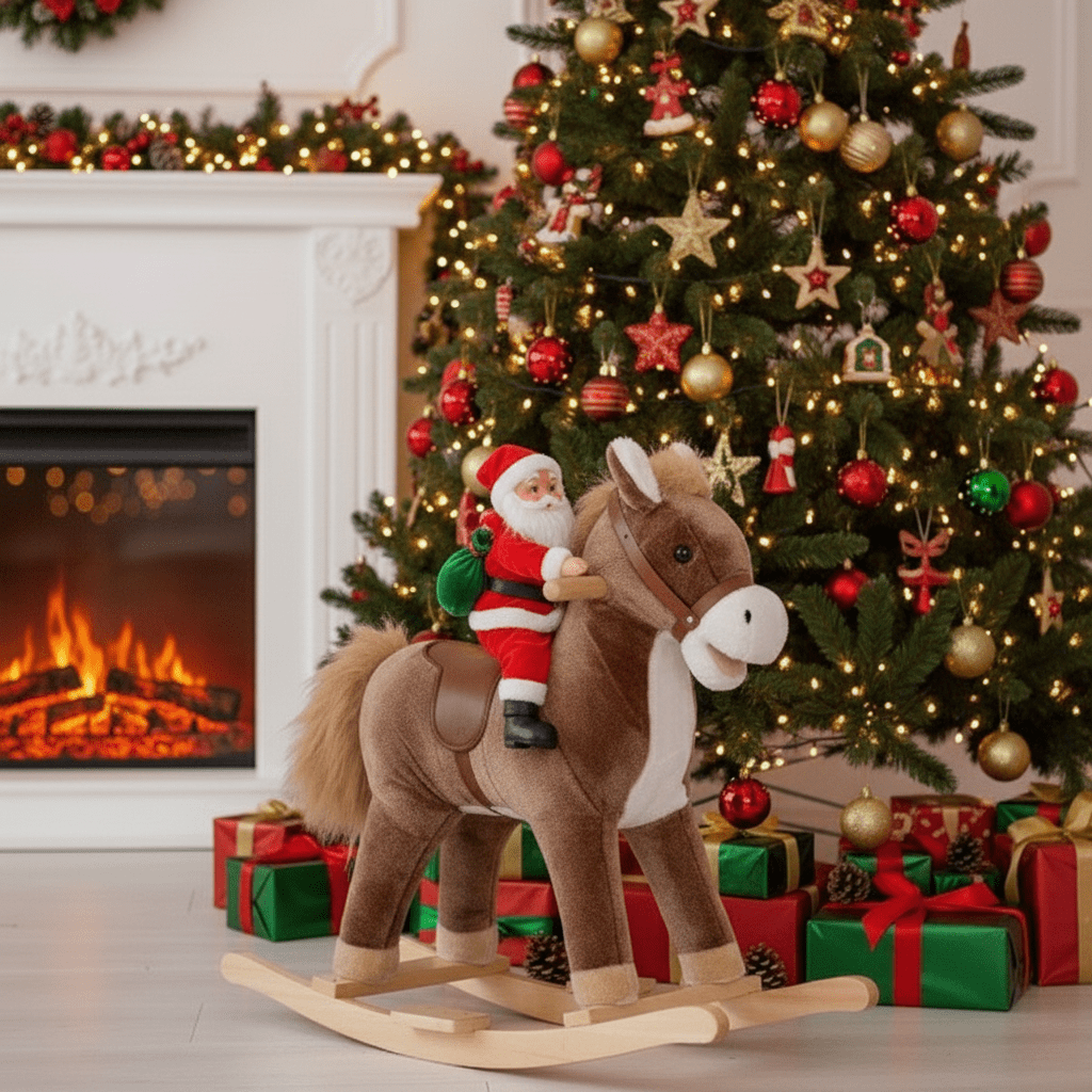 Resenkos Kids Rocking Horse, Ride on Horse for Toddlers with Soft Plush Body, Brown