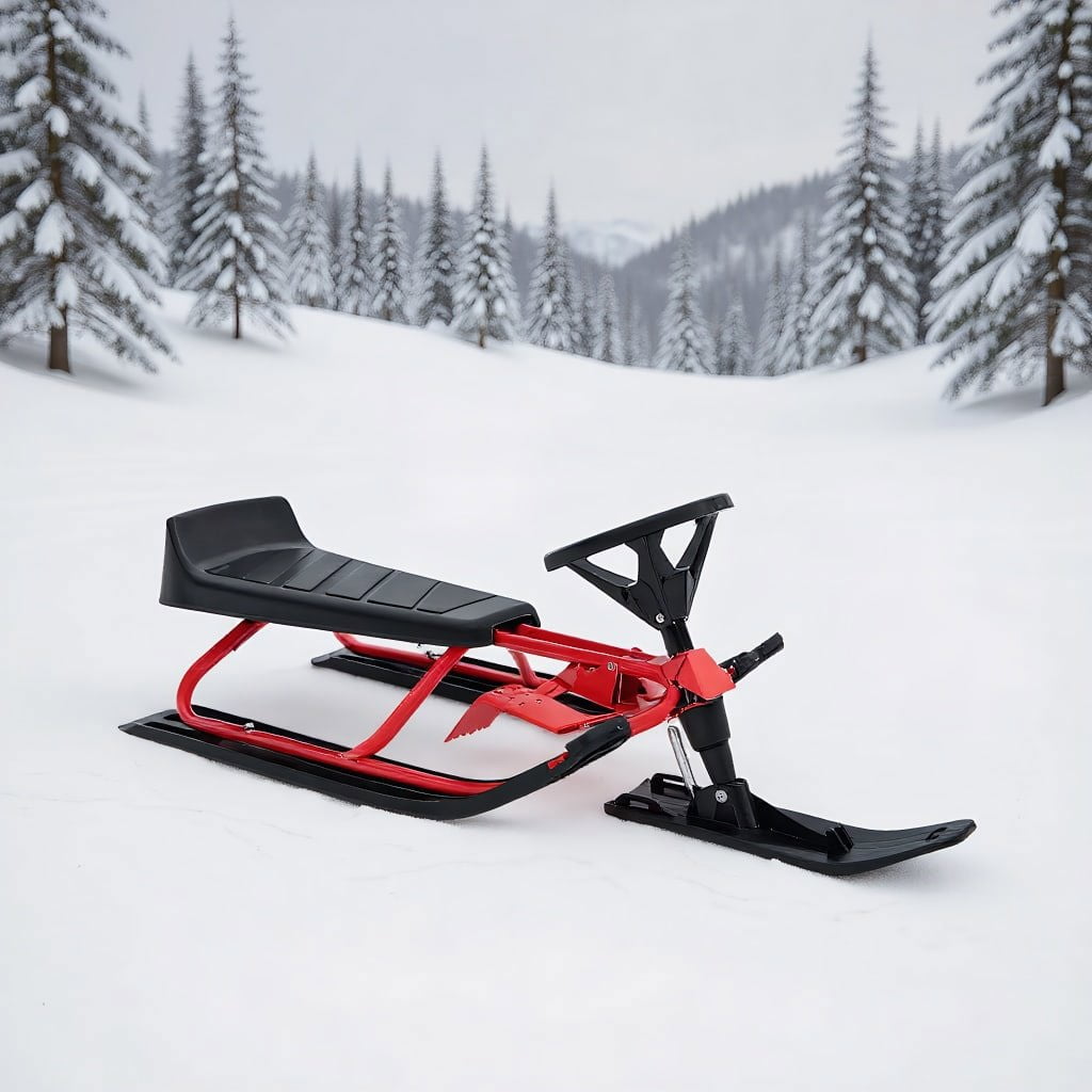 Resenkos Kids Snow Sled with Steering Wheel and Double Brakes Pull