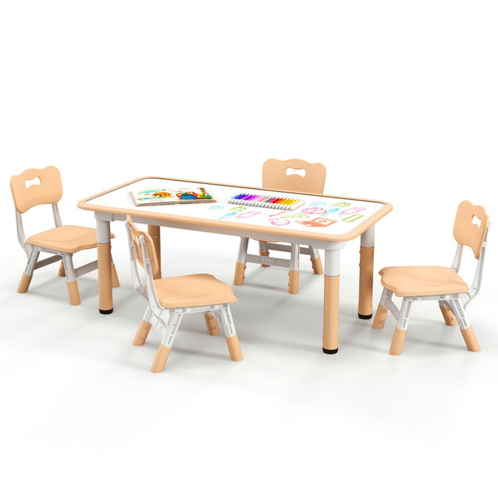 Resenkos Kids Table and Chairs Set for 4 with Graffiti Desktop-Natural ...