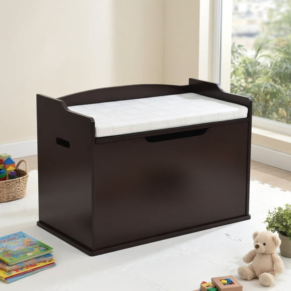 Resenkos Kids Toy Wooden Flip-top Storage Box Chest Bench with Cushion Hinge-Brown, Kids Toy Storage for Kids, Boys, Girls, Nursery