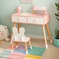 thumbnail image 1 of Resenkos Kids Vanity Table and Chair Set with Drawer Shelf and Rabbit Mirror-White, Kids Makeup Vanity for Girls Kids, 1 of 9