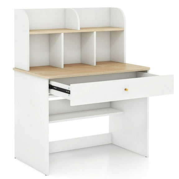 Resenkos Kids Wooden Study Desk Writing Table with Hutch and Drawer, Small Folding Table for Arts & Crafts, Snack Time, Homeschooling, Homework