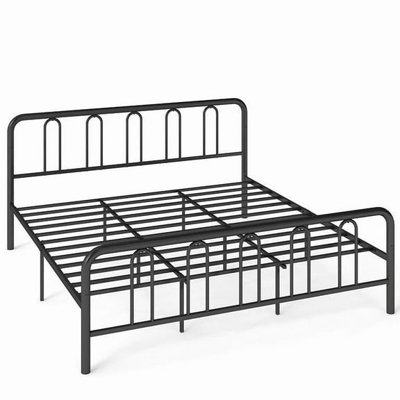 Resenkos King Metal Bed Frame with Headboard and Footboard, Classic Design That Eliminates Need for Box Spring, Black