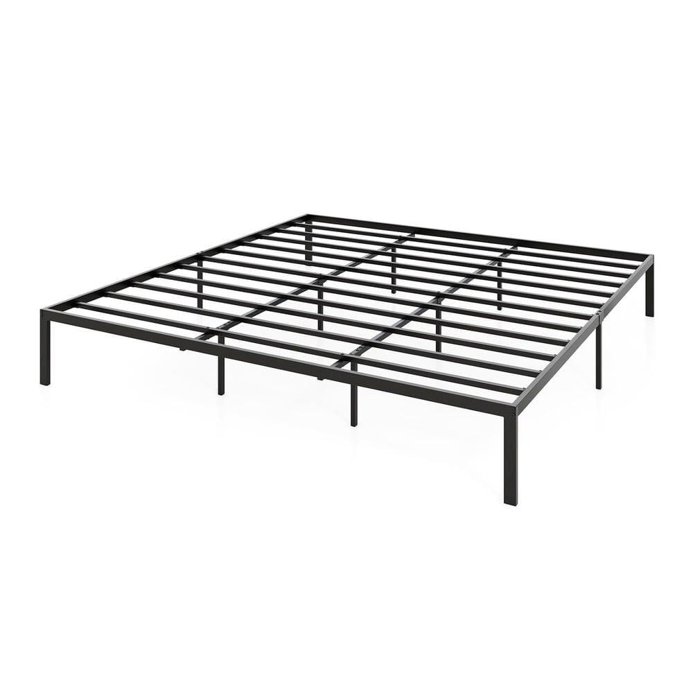 Resenkos King Size Metal Bed Frame with Heavy-Duty Center Support and Reinforced Slats, Strong Mattress Foundation for King Size Beds, Black