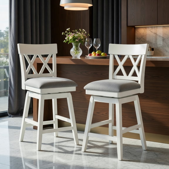 Resenkos Kitchen Counter Bar Chairs, Bar Stools,26 Inch Bar Stool with Contoured Backrest and Swivel Padded Seat-Gray