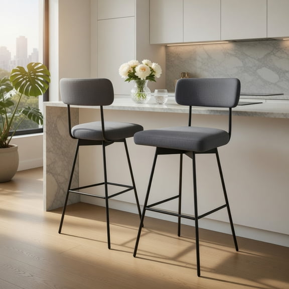 Resenkos Kitchen Counter Bar Chairs, Bar Stools,29 Inch Counter Height Upholstered Swivel Bar Stool Set of 2-Gray