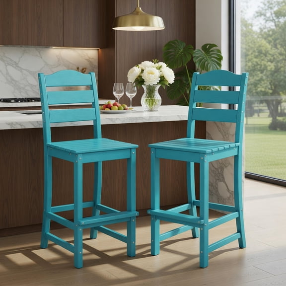 Resenkos Kitchen Counter Bar Chairs, Bar Stools,30 Inches Counter Height HDPE Bar Stool with Backrest and Footrest-Turquoise