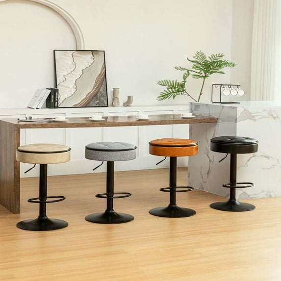 Resenkos Kitchen Counter Bar Chairs, Bar Stools,Round Storage Bar Stool Set of 2, 360°Counter Height Swivel Stool with Metal Frame,Beige