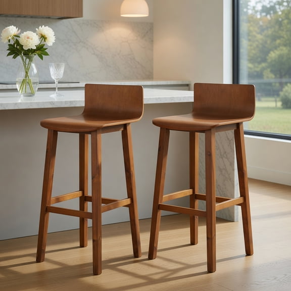Resenkos Kitchen Counter Bar Chairs, Bar Stools,Wood Bar Stools Set of 2 with Solid Back and Seat-Walnut