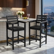 Resenkos Kitchen Counter Bar Chairs Set, Bar Stools Set,Patio HDPE Adirondack Bar Chairs Set of 2 with Wide Armrests-Black