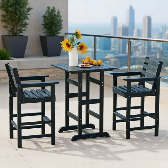 Resenkos Kitchen Counter Bar Chairs Set, Bar Stools Set,Patio HDPE Adirondack Bar Chairs Set of 2 with Wide Armrests-Navy