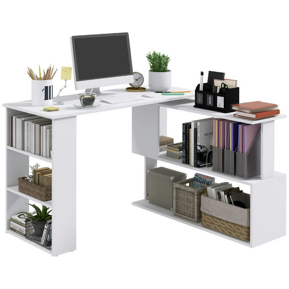 Resenkos L Shaped Desk,Corner Computer Desk, 360 Degree Rotating Office Desk, Writing Table Workstation, White