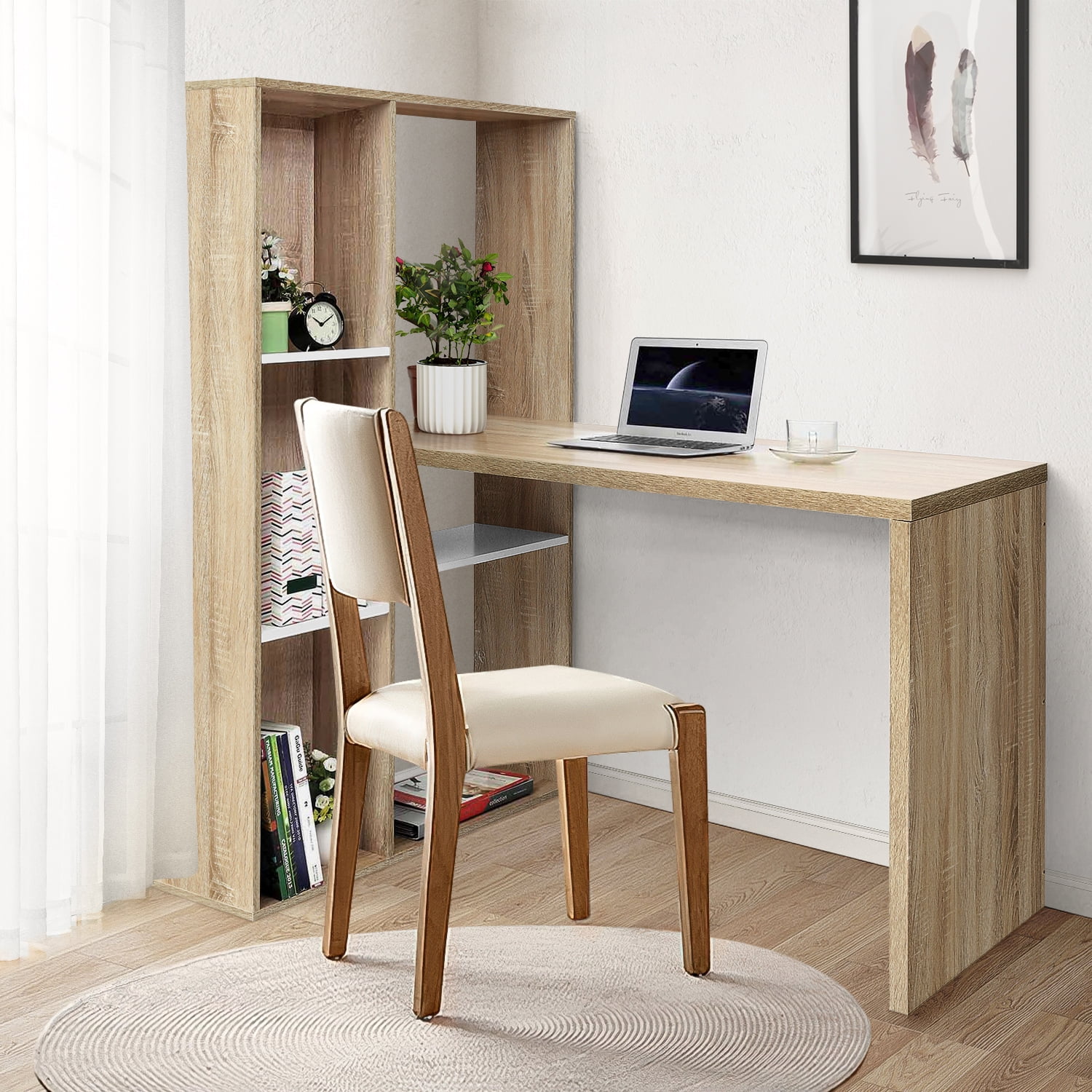 Resenkos L-Shaped Wood Computer Desk with Large Shelves