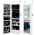 thumbnail image 1 of Resenkos LED Light Mirrored Jewelry Cabinet with Storage Drawer, Door/Wall Jewelry Armoire White, 1 of 8