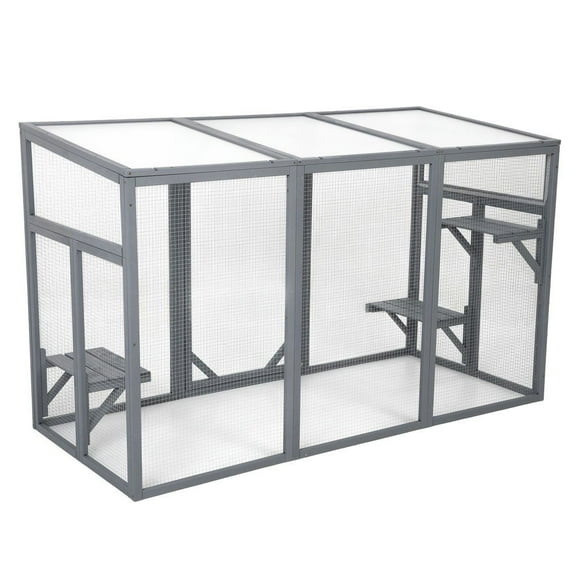 Resenkos Large 3-Level Cat Catio With Lock, Sunroof, & Spacious Run, Outdoor Pet Home, Gray