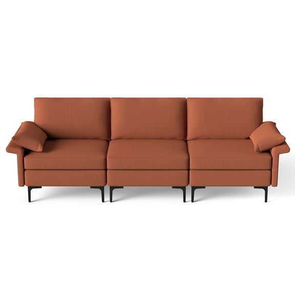 Resenkos Large 3-Seat Sofa Sectional with Metal Legs for 3-4 people-Rust Red, Sectional Sofa Couch Living Room Sleeper Set